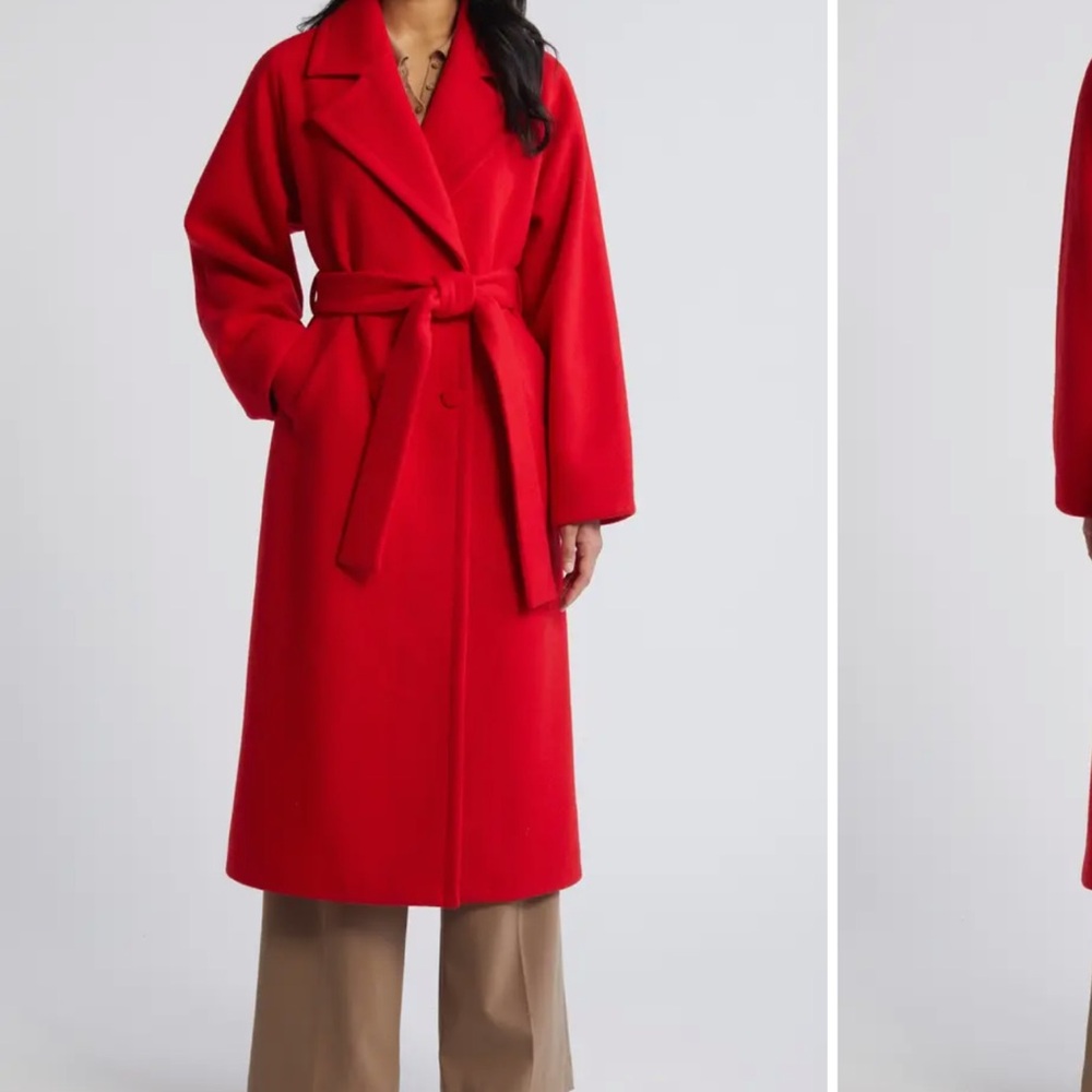 Double Breasted Stylish Red Belted Coat